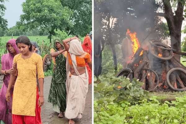 बच्ची प्रियंका का अंतिम संस्कार, गीली लकड़िया, चिताएं जलाने में आईं दिक्कतें, टायर और ज्वलनशील पदार्थ से जलाई चिता