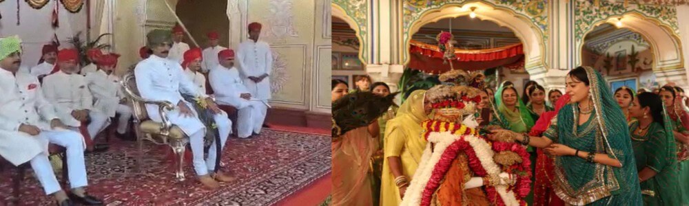 त्रिपोलिया गेट पर पूर्व राजपरिवार के सदस्य पद्मनाभ सिंह ,जयपुर के पूर्व राजपरिवार की सदस्य गौरवी कुमारी ने सिटी पैलेस स्थित जनानी ड्योढ़ी में तीज माता की पारंपरिक पूजा-अर्चना की।