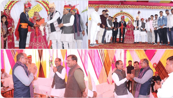 फलोदी में आरएसएस प्रचारक निंबाराम के भतीजे के विवाह में शामिल हुए मुख्यमंत्री भजनलाल शर्मा और भाजपा अध्यक्ष मदन राठौड़