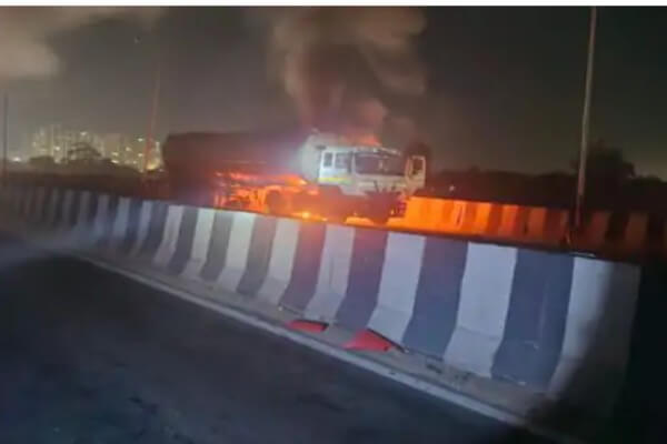 जयपुर–अजमेर हाईवे पर केमिकल टैंकर में भीषण आग, बड़ा हादसा टला