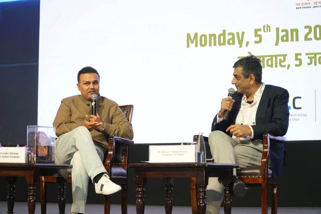 राजस्थान डिजिफेस्ट–टाई ग्लोबल समिट 2026 में वीरेंद्र सहवाग का फायरसाइड चैट बना आकर्षण का केंद्र, इंडिया–पाक मैचों से जुड़े किस्सों ने बांधा समां