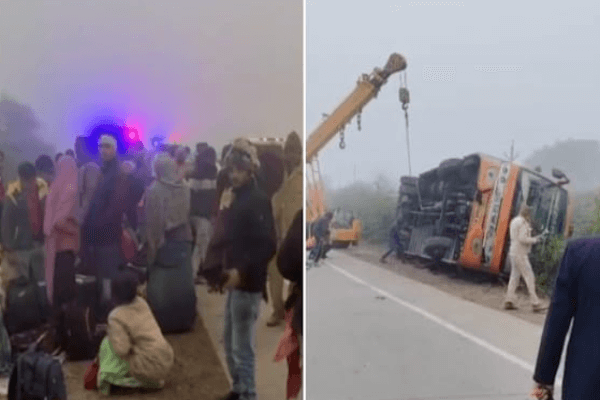 कोटा में नेशनल हाईवे-52 पर स्लीपर कोच बस पलटी, 12 से अधिक यात्री घायल