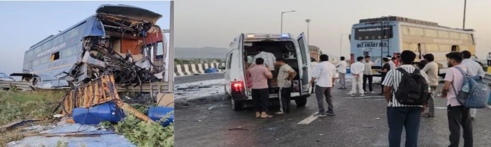 अलवर में भीषण सड़क हादसा: दिल्ली-मुंबई एक्सप्रेस-वे पर बस-ट्रक टक्कर, 3 की मौत, 33 घायल